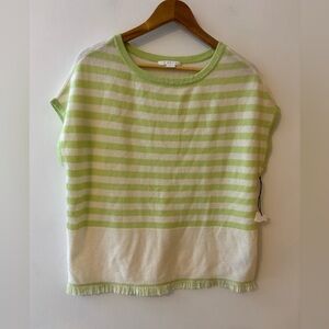 NWT REVOLVE Duffy Lime Cream Cashmere Striped Fringe Sweater